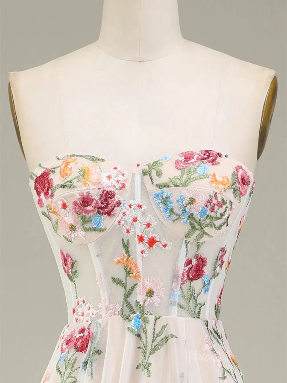 Strapless Floral Tulle Prom Dresses 2025 A-Line Lace Up Back Formal Dresses - FD5310-prom dresses 2025 -Viniodress-Pink-Custom Size-