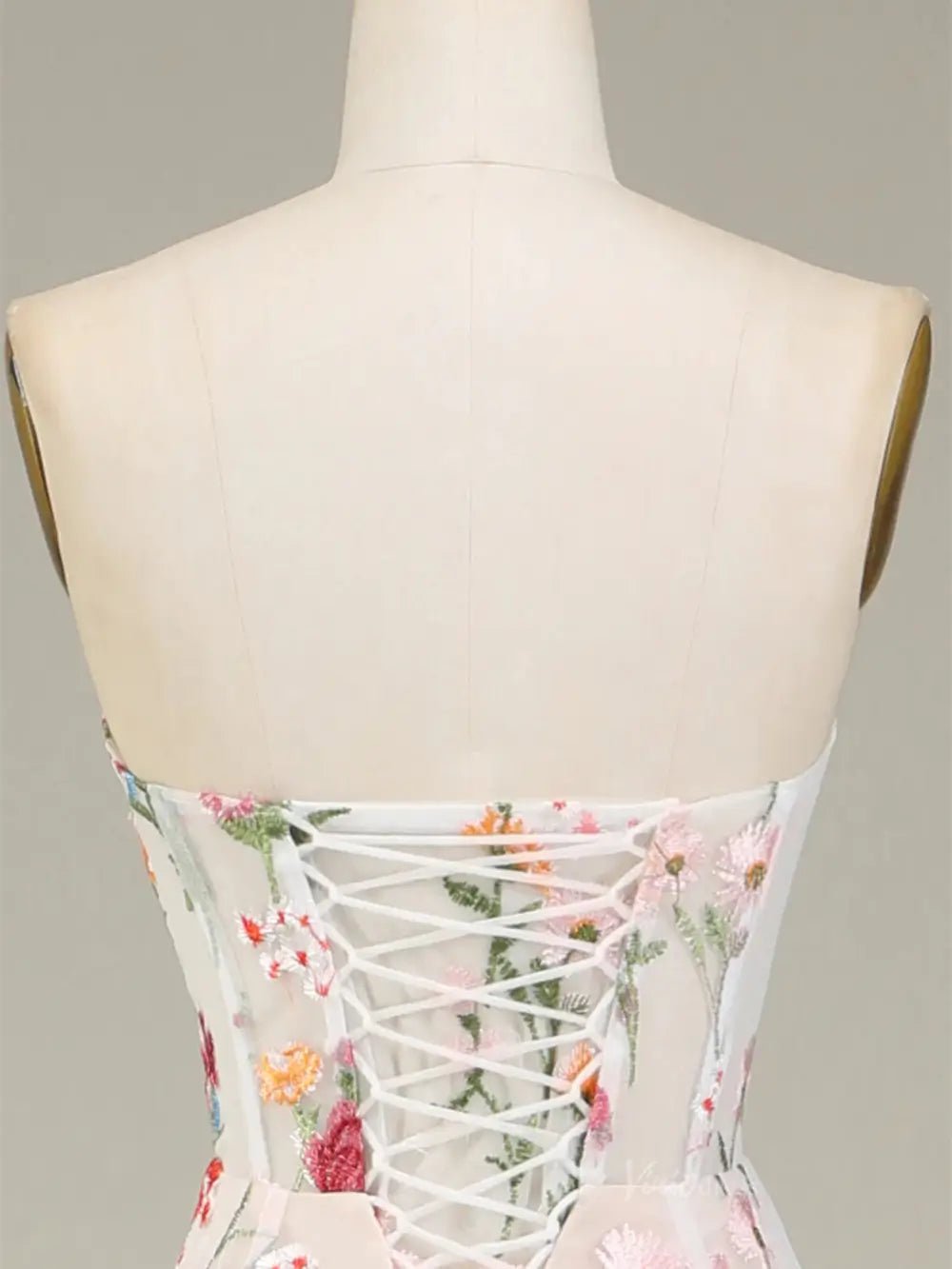 Strapless Floral Tulle Prom Dresses 2025 A-Line Lace Up Back Formal Dresses - FD5310-prom dresses 2025 -Viniodress-Pink-Custom Size-