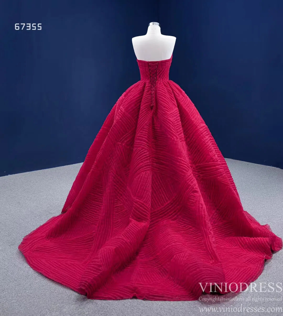 Strapless Formal Ball Gown Pleated Sweet 16 Dress 67355-Quinceanera Dresses 2025 -Viniodress-Dark Red-Custom Size-