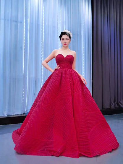 Strapless Formal Ball Gown Pleated Sweet 16 Dress 67355-Quinceanera Dresses 2025 -Viniodress-Dark Red-Custom Size-