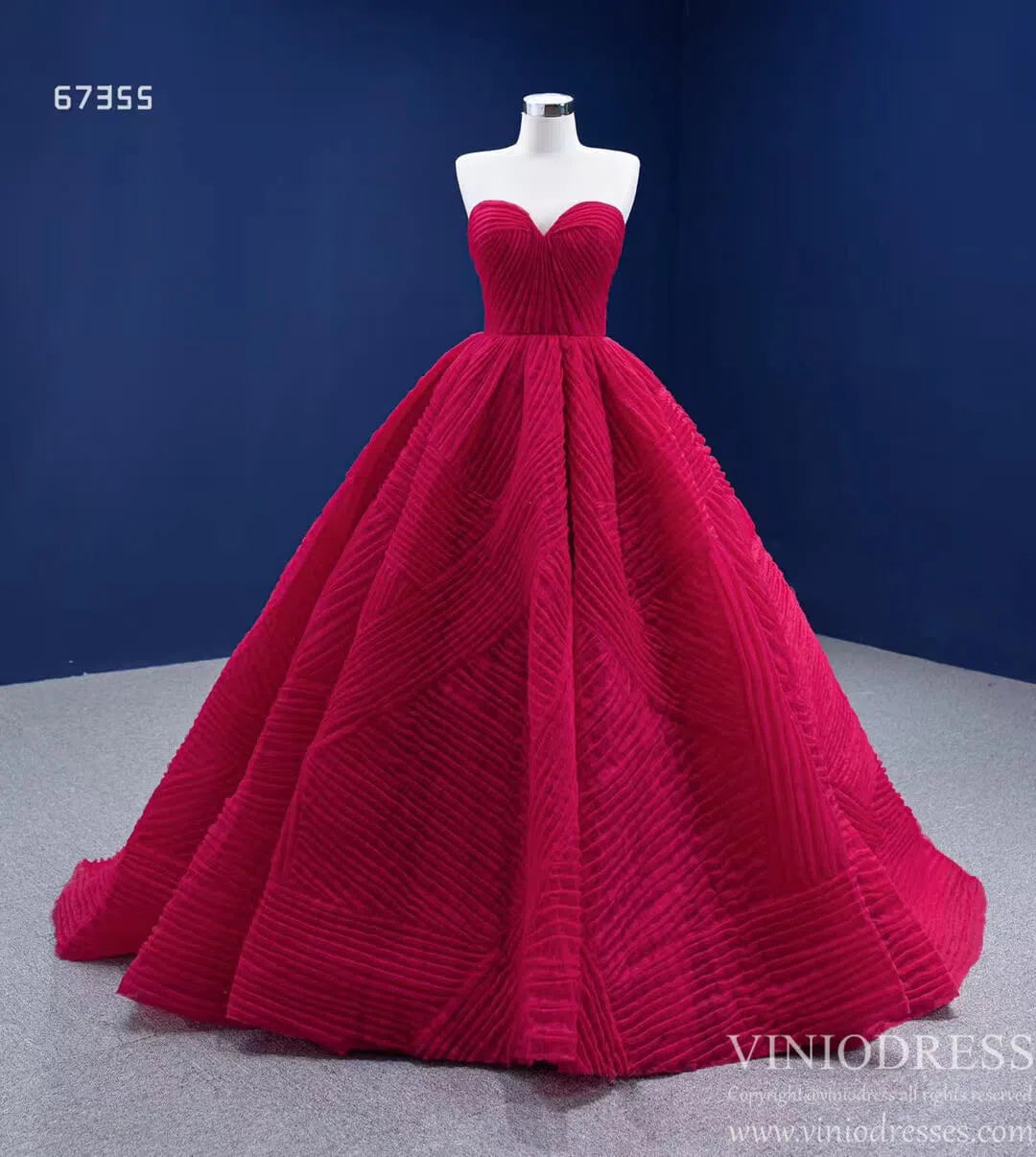 Prom Dress 2025 Strapless Formal Ball Gown Pleated Sweet 16 Dress 67355-unique Quinceanera Dresses-Dark Red-Custom Size-Viniodress