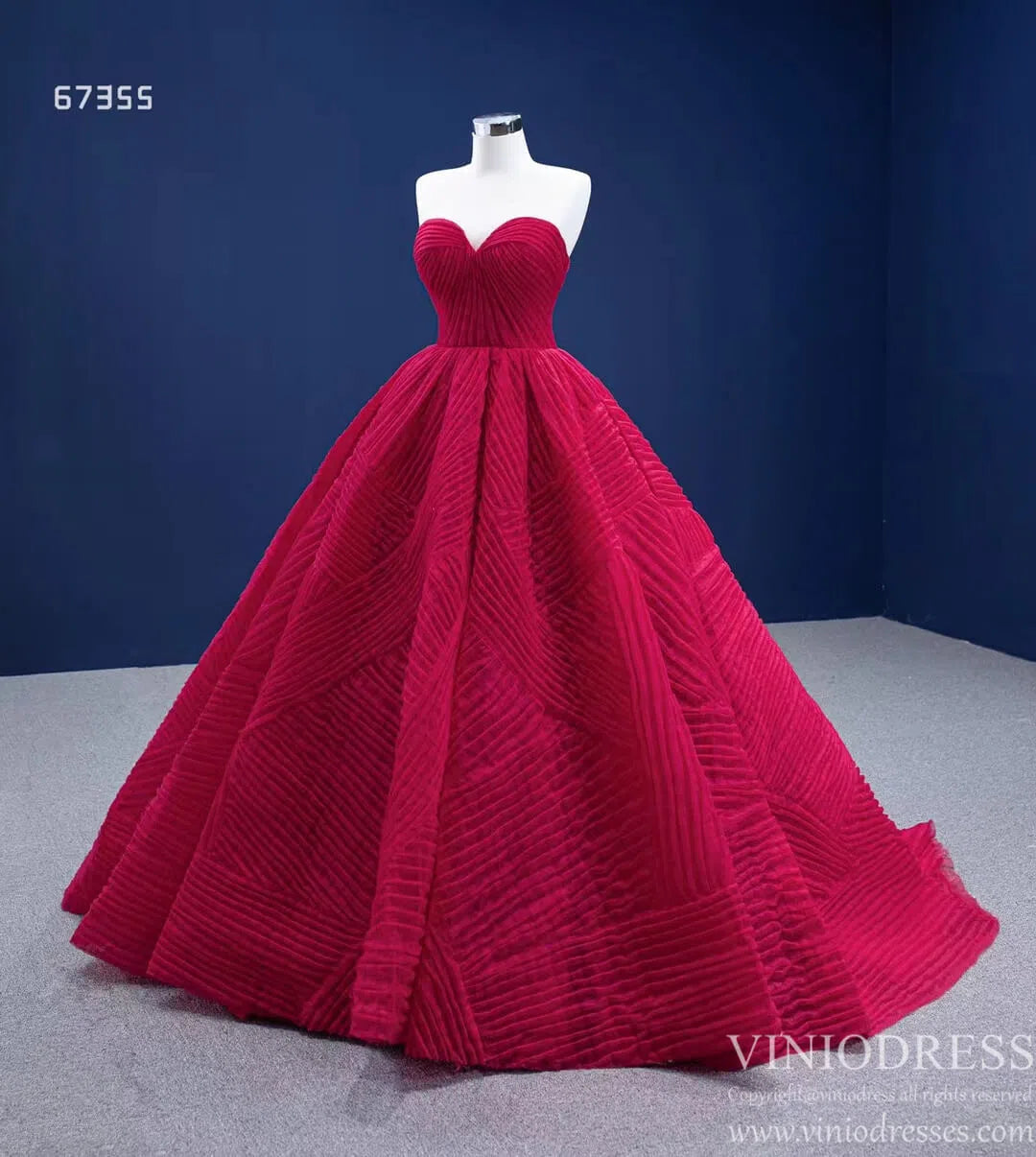 Prom Dress 2025 Strapless Formal Ball Gown Pleated Sweet 16 Dress 67355-unique Quinceanera Dresses-Dark Red-Custom Size-Viniodress