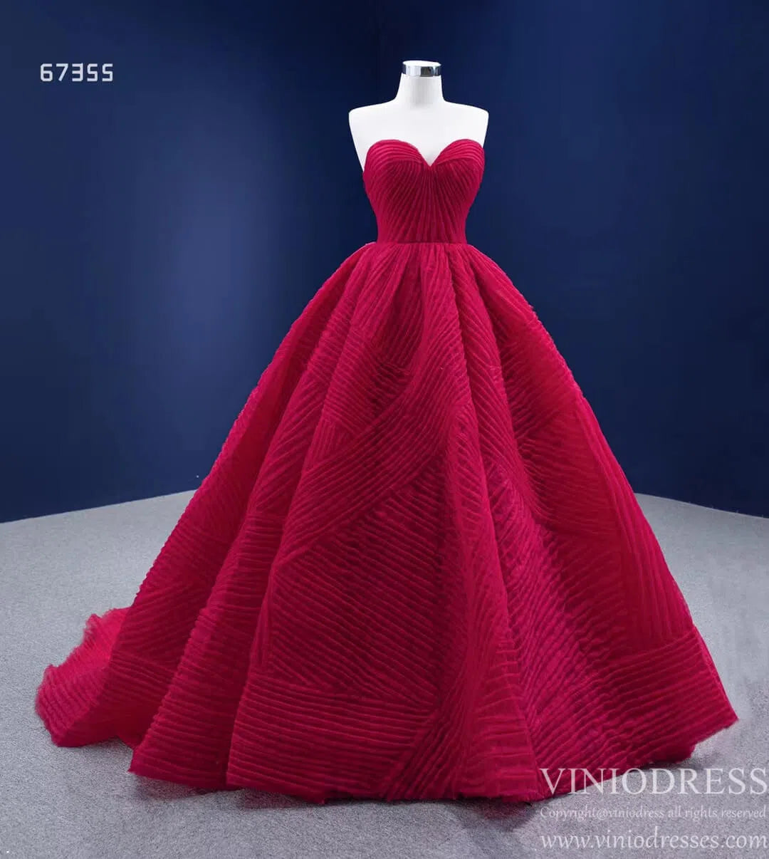 Prom Dress 2025 Strapless Formal Ball Gown Pleated Sweet 16 Dress 67355-unique Quinceanera Dresses-Dark Red-Custom Size-Viniodress