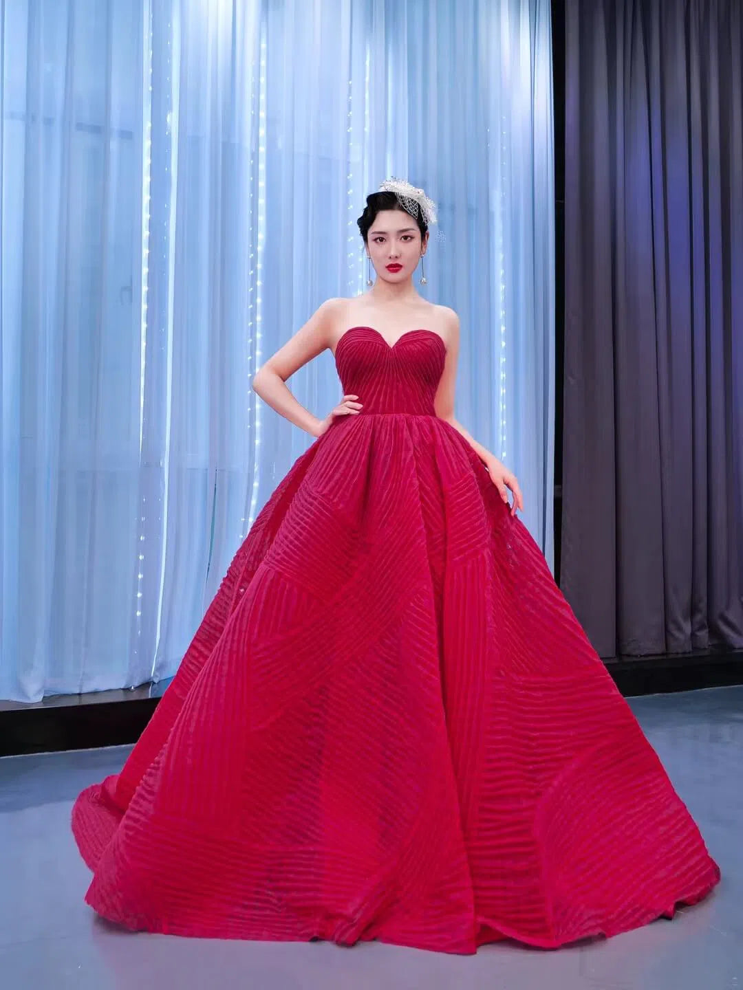 Strapless Formal Ball Gown Pleated Sweet 16 Dress 67355-Quinceanera Dresses-Viniodress-Dark Red-Custom Size-Viniodress