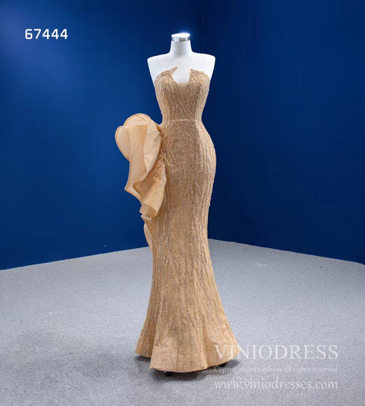 Strapless Gold Beaded Formal Gown Mermaid Pageant Dress 67444-Evening Dresses 2025 -Viniodress-Gold-US 2-