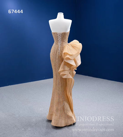 Strapless Gold Beaded Formal Gown Mermaid Pageant Dress 67444-Evening Dresses 2025 -Viniodress-Gold-US 2-