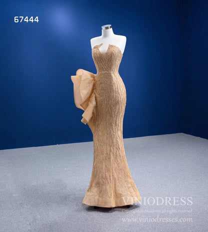 Strapless Gold Beaded Formal Gown Mermaid Pageant Dress 67444-Evening Dresses 2025 -Viniodress-Gold-US 2-