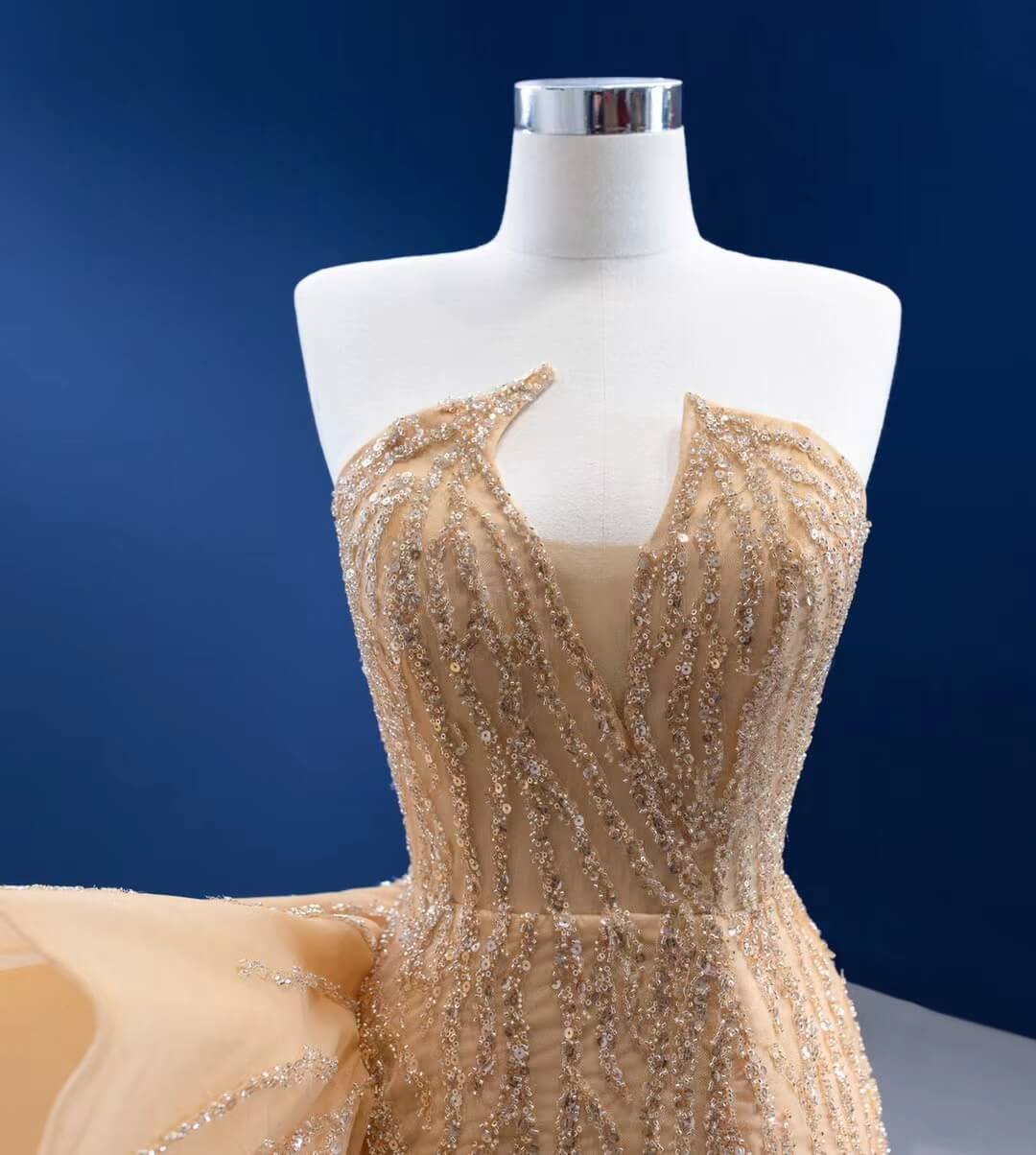 Strapless Gold Beaded Formal Gown Mermaid Pageant Dress 67444-Evening Dresses 2025 -Viniodress-Gold-US 2-