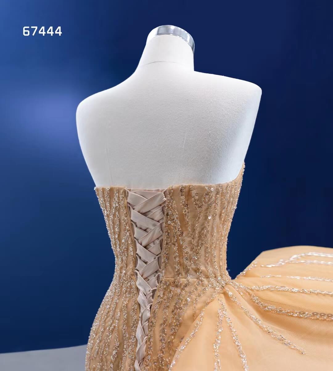 Strapless Gold Beaded Formal Gown Mermaid Pageant Dress 67444-Evening Dresses 2025 -Viniodress-Gold-US 2-