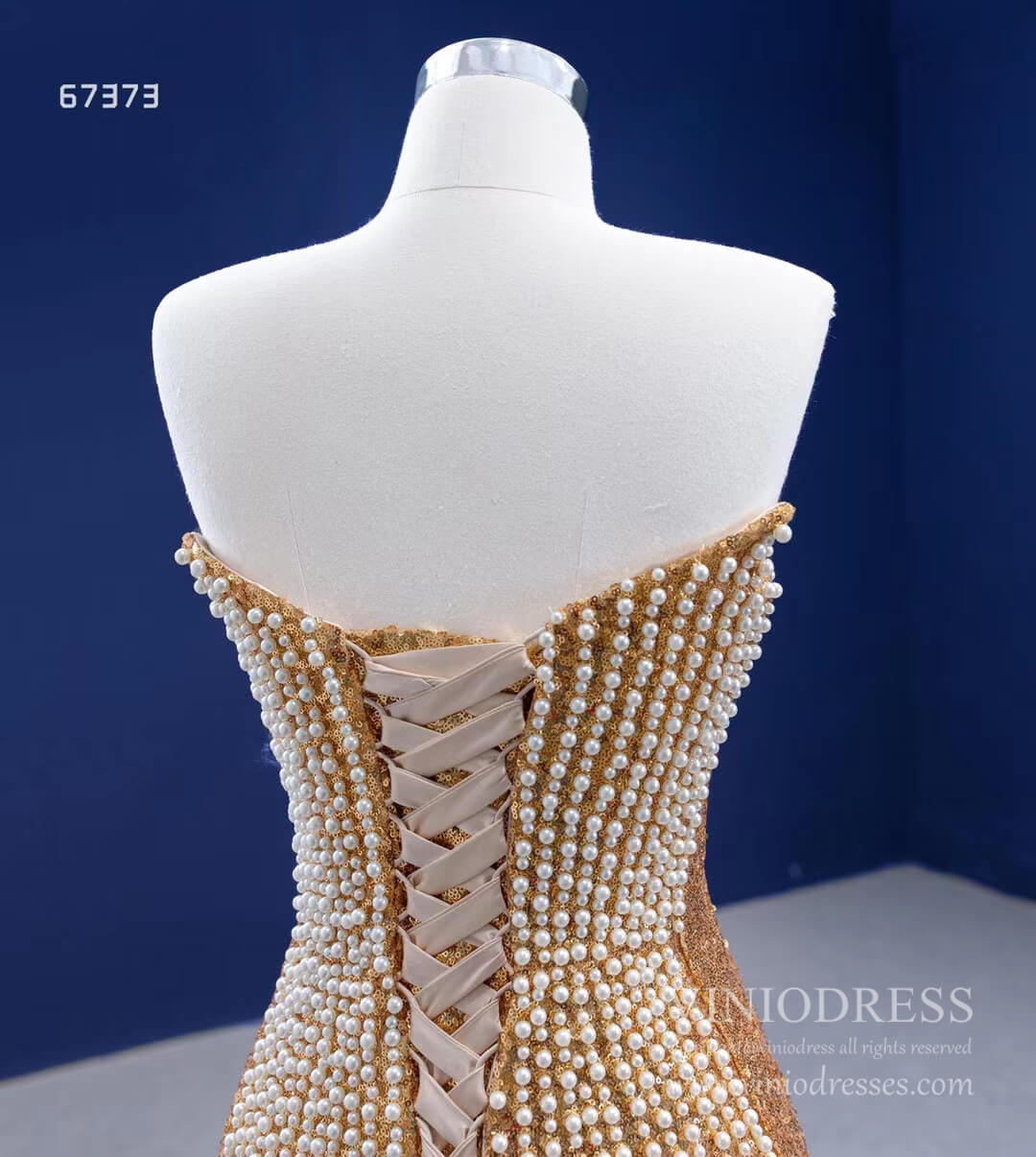 Strapless Gold Sheath Pearl Prom Dresses VINIODRESS 67373 viniodress-prom dresses 2025 -Viniodress-Gold-Custom Size-
