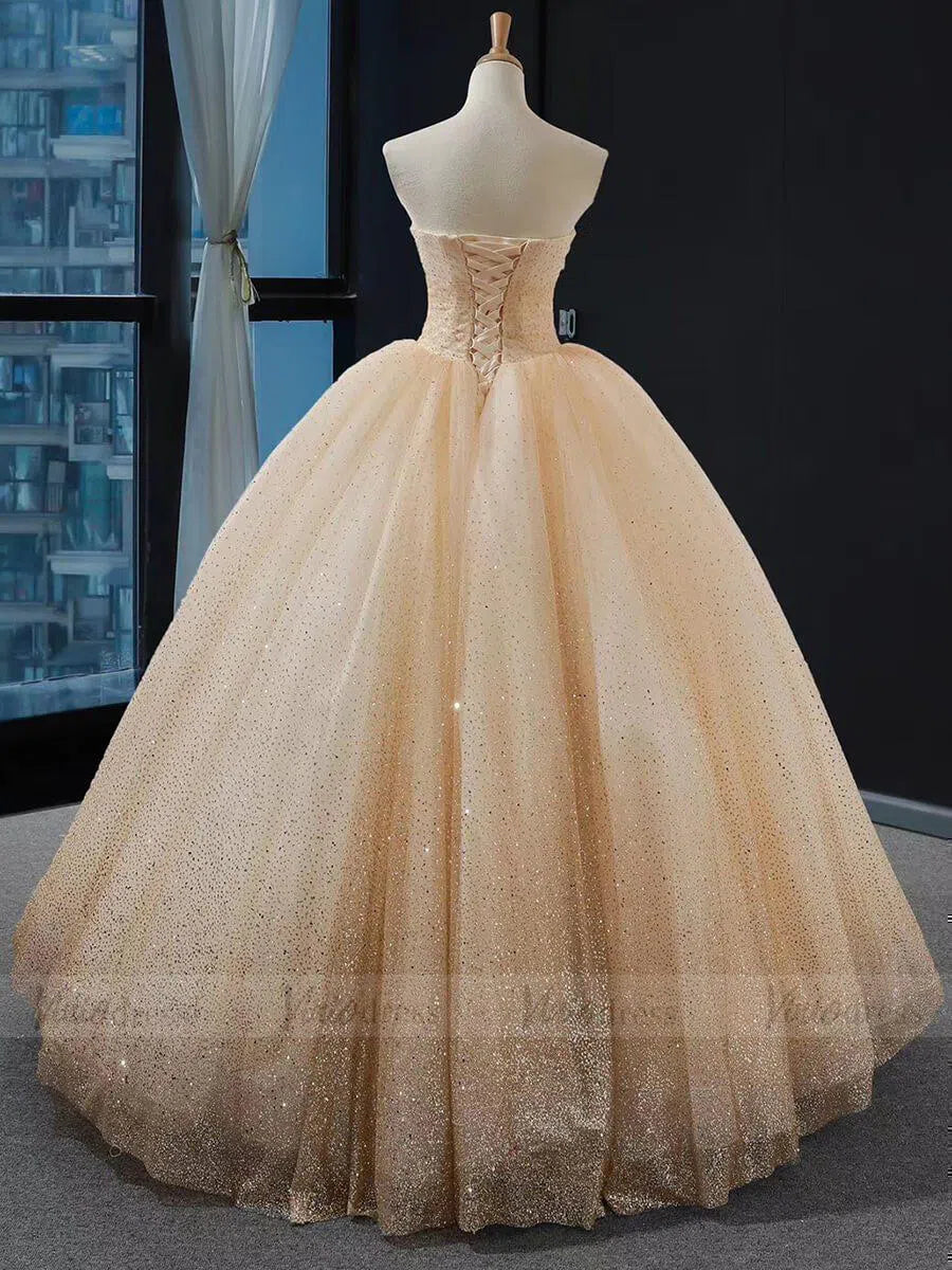 Prom Dress 2025 Strapless Gold Sparkly Ball Gown Princess Dresses FD1536 viniodress-unique prom dresses-Gold-Custom Size-Viniodress