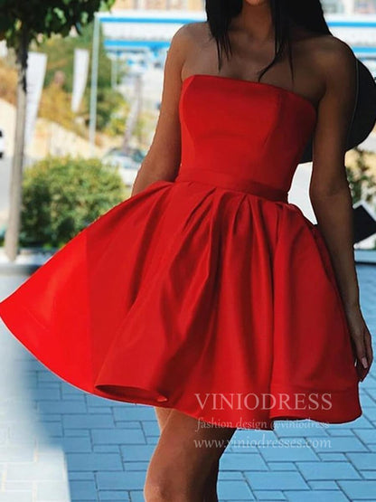 Strapless Green Satin Homecoming Dresses with Sash SD1256-Homecoming Dresses 2025 -Viniodress-Green-Custom Size-