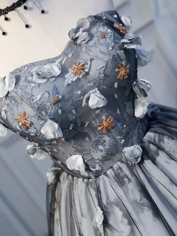 Strapless Grey Floral Homecoming Dresses SD1003-Homecoming Dresses 2025 -Viniodress-Grey-Custom Size-