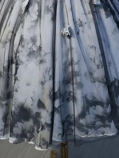 Strapless Grey Floral Homecoming Dresses SD1003-Homecoming Dresses 2025 -Viniodress-Grey-Custom Size-