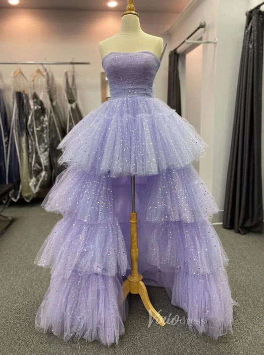 Strapless High Low Layered Prom Dress Lavender Starry Gown FD1553-prom dresses 2025 -Viniodress-Lavender-Custom Size-