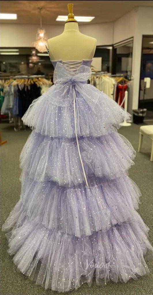 Prom Dress 2025 Strapless High Low Layered Prom Dress Lavender Starry Gown FD1553-unique prom dresses-Lavender-Custom Size-Viniodress