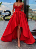 Prom Dress 2025 Strapless High Low Pink Satin Prom Dresses with Pockets FD1558-unique prom dresses-Red-Custom Size-Viniodress