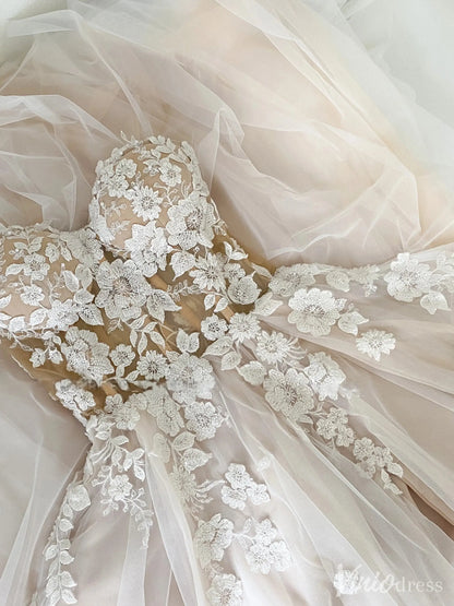 Strapless Illusion Corset Wedding Dress with 3D Floral Lace and Slit Skirt – VW2518-wedding dresses 2025 -Viniodress-Nude-Custom Size-