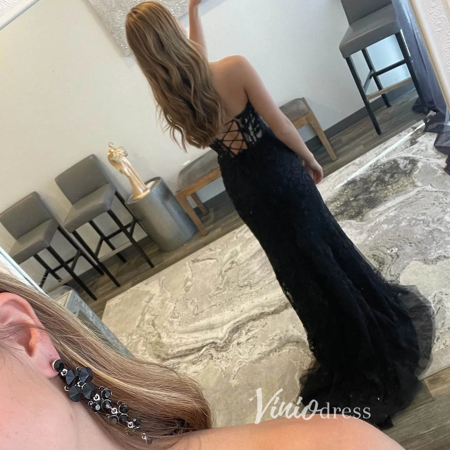 Strapless Lace Appliqued Mermaid Prom Dresses with Slit FD1250K-prom dresses 2025 -Viniodress-Black-Custom Size-