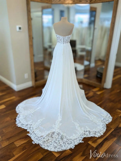 Strapless Lace Illusion Wedding Dress with Sweetheart Neckline & Floral Train – VW2533-wedding dresses 2025 -Viniodress-White-Custom Size-