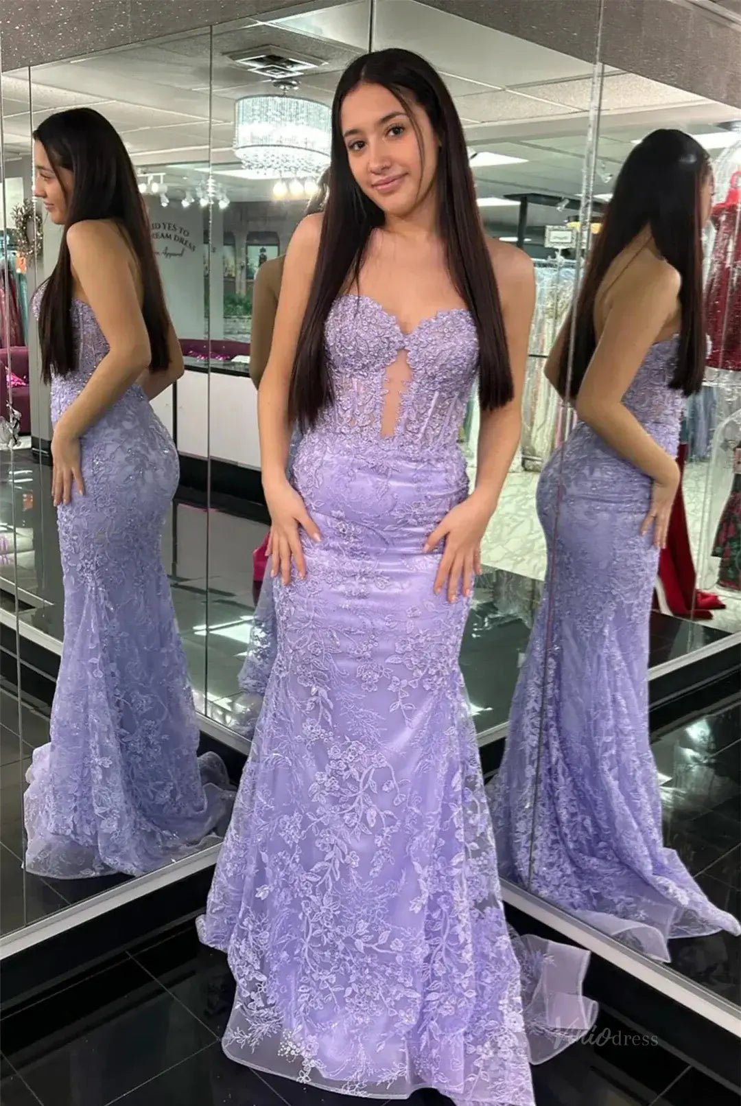 Strapless Lace Mermaid Prom Dress 2025 with Sweetheart Neck – FD5018-prom dresses 2025 -Viniodress-Lavender-Custom Size-