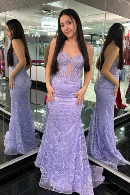 Strapless Lace Mermaid Prom Dress 2025 with Sweetheart Neck – FD5018-prom dresses 2025 -Viniodress-Lavender-Custom Size-