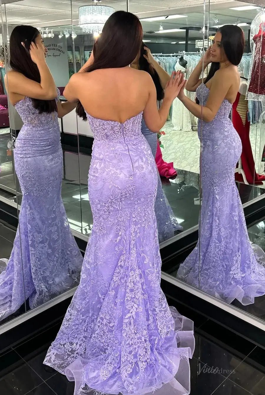 Strapless Lace Mermaid Prom Dress 2025 with Sweetheart Neck – FD5018-prom dresses 2025 -Viniodress-Lavender-Custom Size-