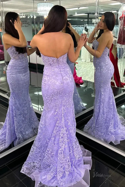Strapless Lace Mermaid Prom Dress 2025 with Sweetheart Neck – FD5018-prom dresses 2025 -Viniodress-Lavender-Custom Size-