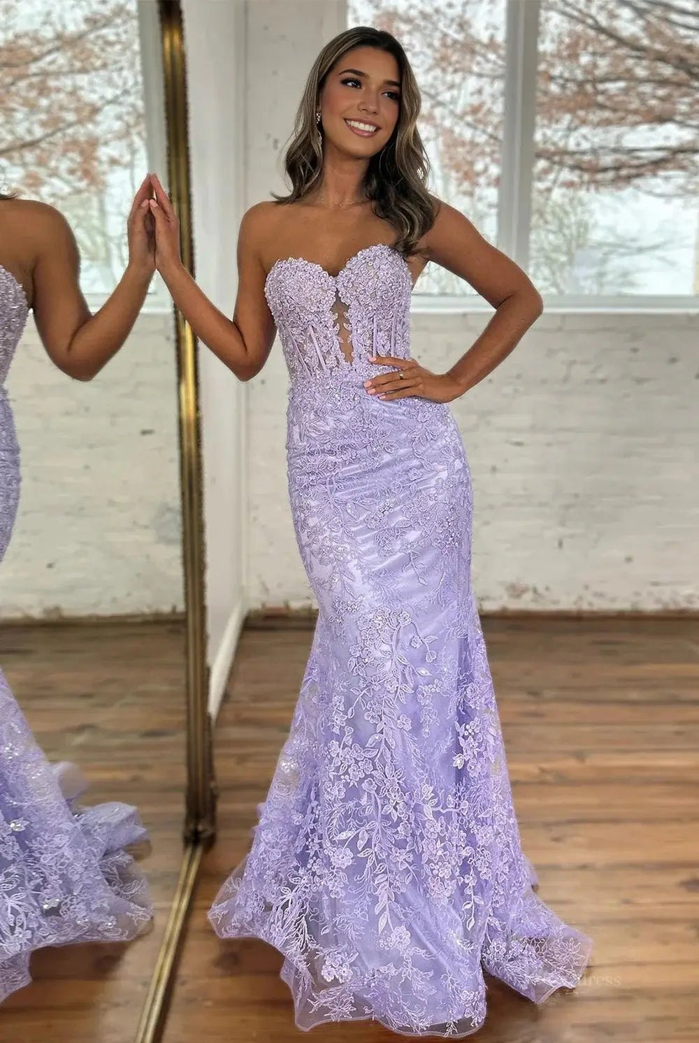 Strapless Lace Mermaid Prom Dress 2025 with Sweetheart Neck – FD5018-prom dresses 2025 -Viniodress-Lavender-Custom Size-