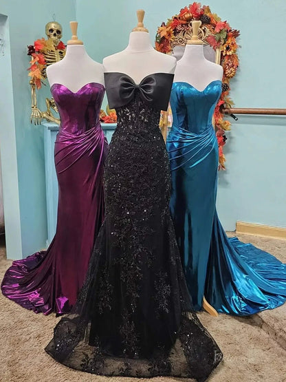 Strapless Lace Mermaid Prom Dresses 2025 with Bow – FD5059-prom dresses 2025 -Viniodress-Black-Custom Size-