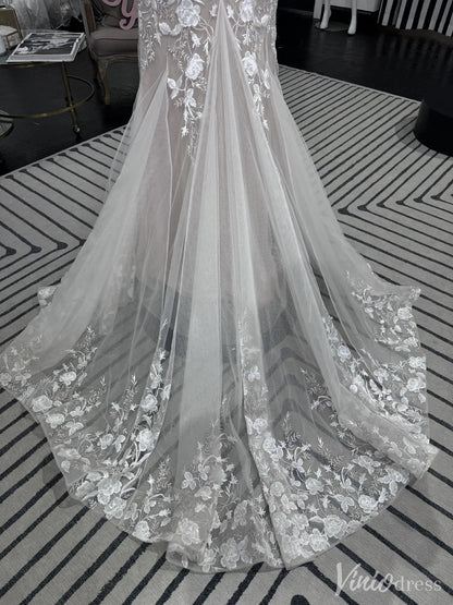 Strapless Lace Mermaid Wedding Dress with Sheer Corset Bodice & Tulle Overskirt – VW2509-wedding dresses 2025 -Viniodress-Beige-Custom Size-