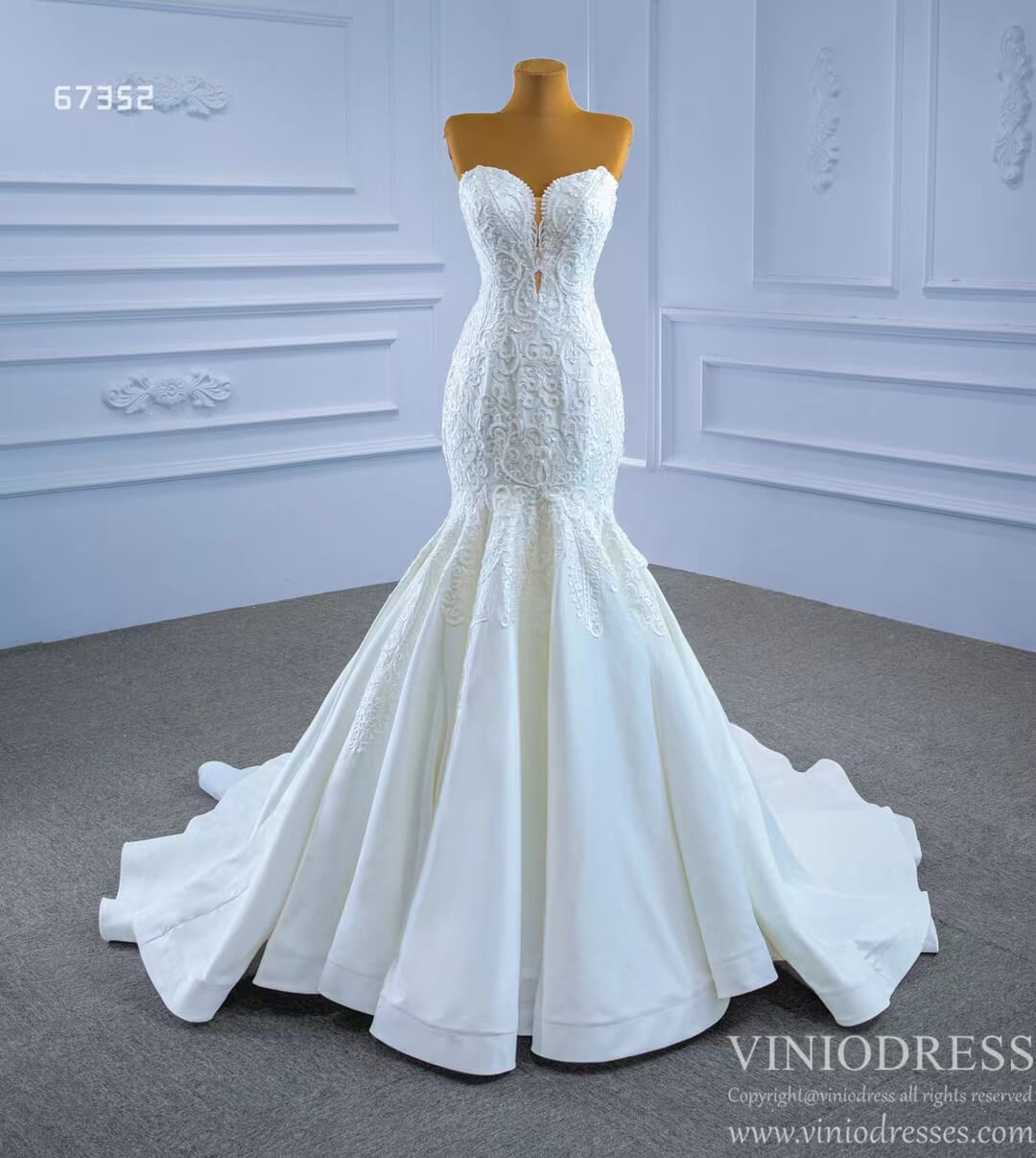 Strapless Lace Mermaid Wedding Dresses Beaded Bridal Gown 67352-wedding dresses 2025 -Viniodress-Ivory-Custom Size-