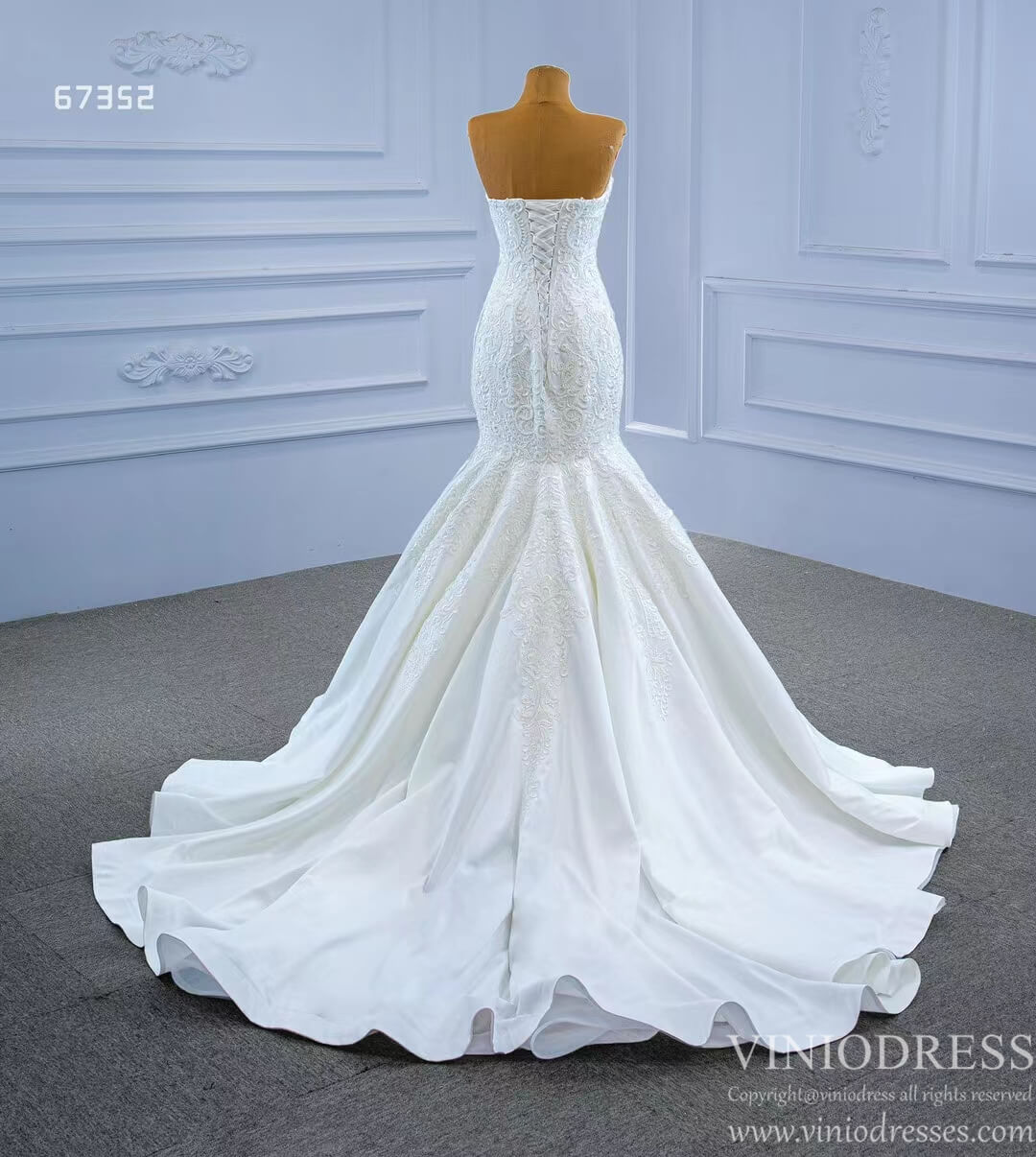 Strapless Lace Mermaid Wedding Dresses Beaded Bridal Gown 67352-wedding dresses 2025 -Viniodress-Ivory-Custom Size-