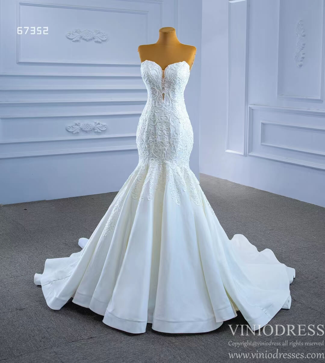 Strapless Lace Mermaid Wedding Dresses Beaded Bridal Gown 67352-wedding dresses 2025 -Viniodress-Ivory-Custom Size-