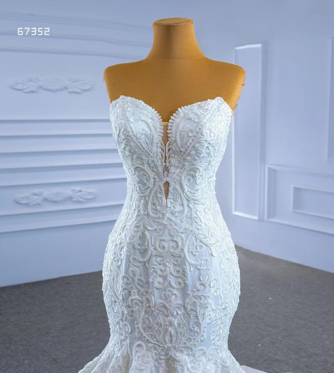 Strapless Lace Mermaid Wedding Dresses Beaded Bridal Gown 67352-wedding dresses 2025 -Viniodress-Ivory-Custom Size-