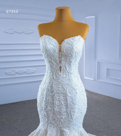 Strapless Lace Mermaid Wedding Dresses Beaded Bridal Gown 67352-wedding dresses 2025 -Viniodress-Ivory-Custom Size-
