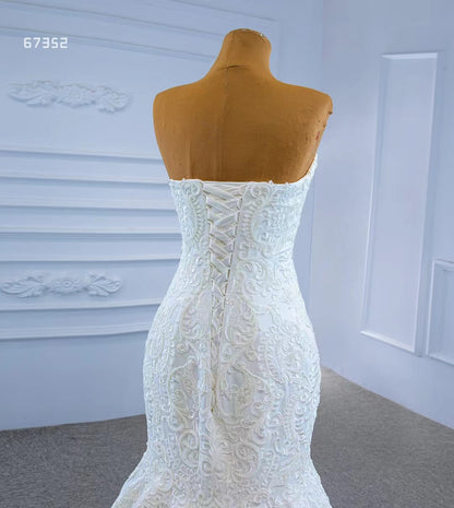 Strapless Lace Mermaid Wedding Dresses Beaded Bridal Gown 67352-wedding dresses 2025 -Viniodress-Ivory-Custom Size-