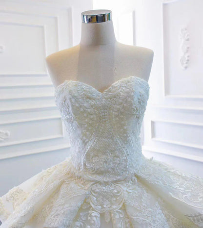 Strapless Lace Princess Wedding Dresses Cathedral Wedding Gowns VW1025-wedding dresses 2025 -Viniodress-Ivory-Custom Size-