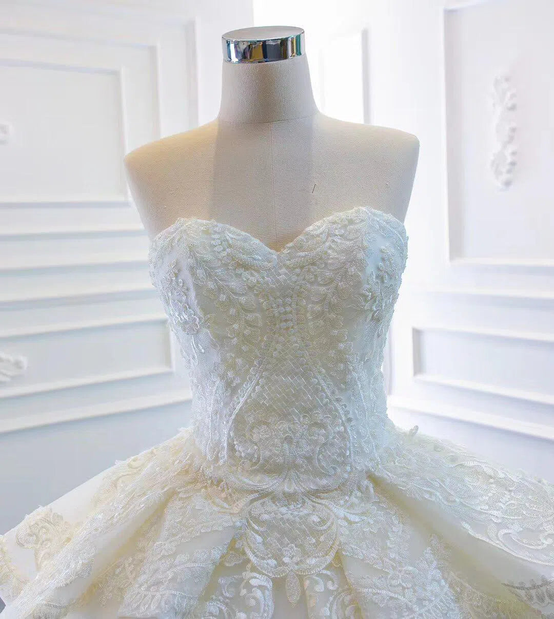 Strapless Lace Princess Wedding Dresses Cathedral Wedding Gowns VW1025-wedding dresses-Viniodress-Viniodress