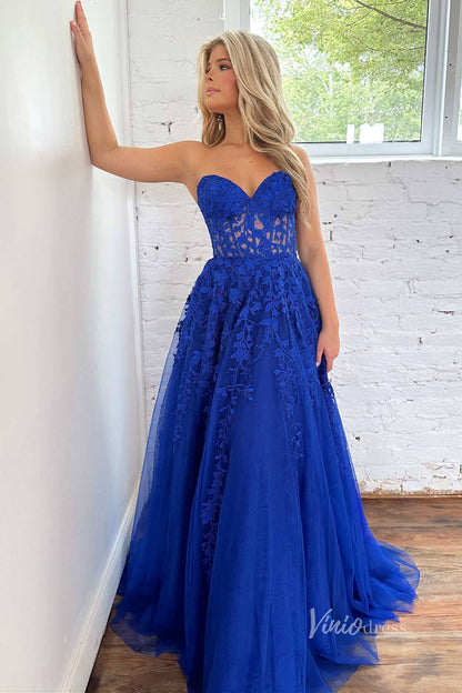 Strapless Lace Prom Dresses Lace-up Back FD1348D-prom dresses 2025 -Viniodress-Lavender-Custom Size-