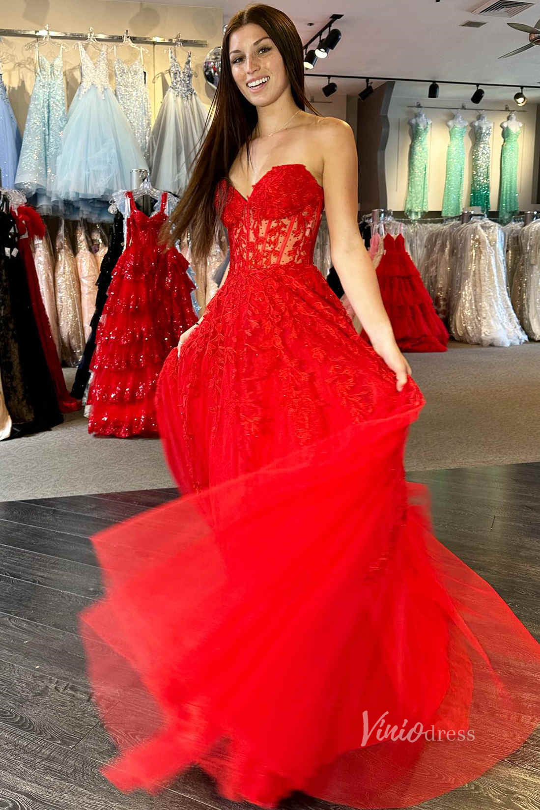 Strapless Lace Prom Dresses Lace-up Back FD1348D-prom dresses 2025 -Viniodress-Lavender-Custom Size-