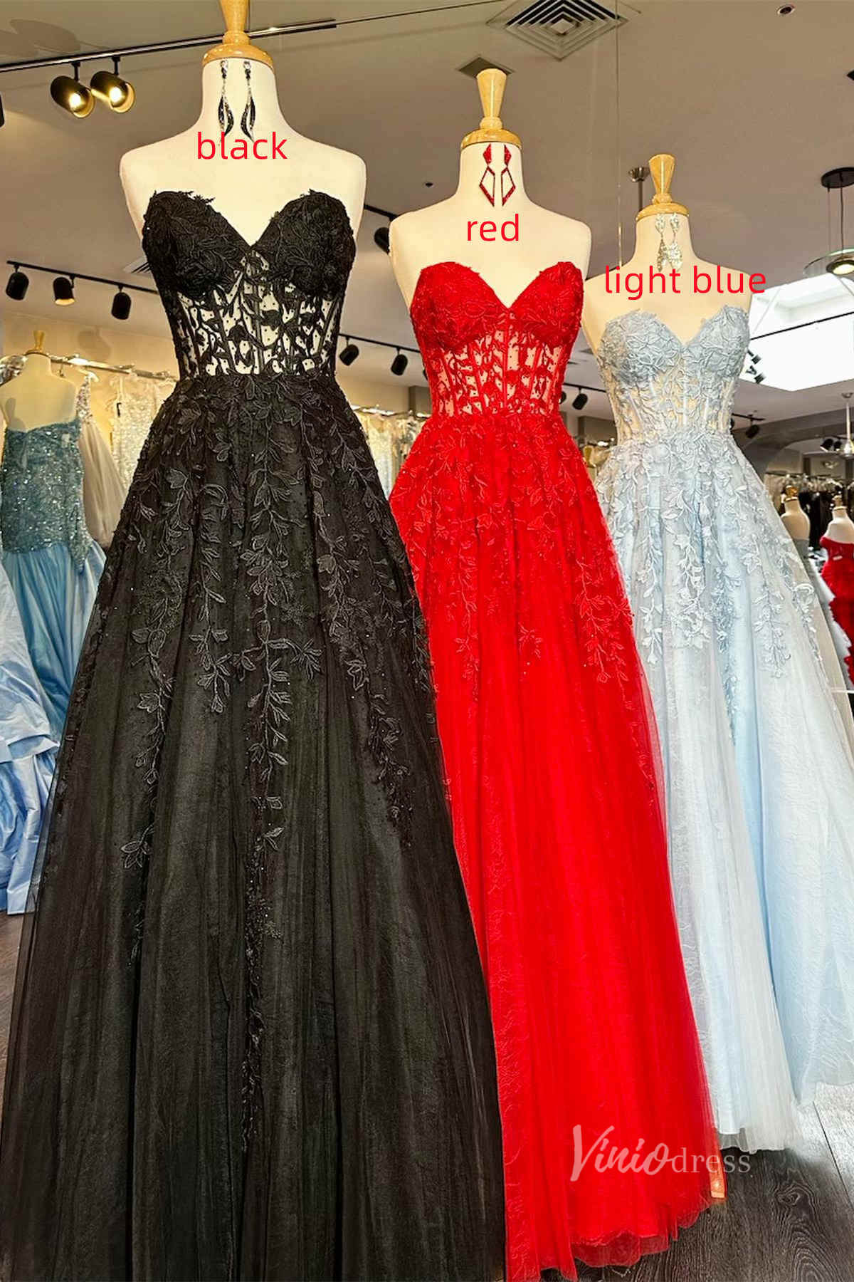 Strapless Lace Prom Dresses Lace - up Back FD1348D - Viniodressprom dressesLight BlueCustom Size - Formal Dresses - Ball Gowns