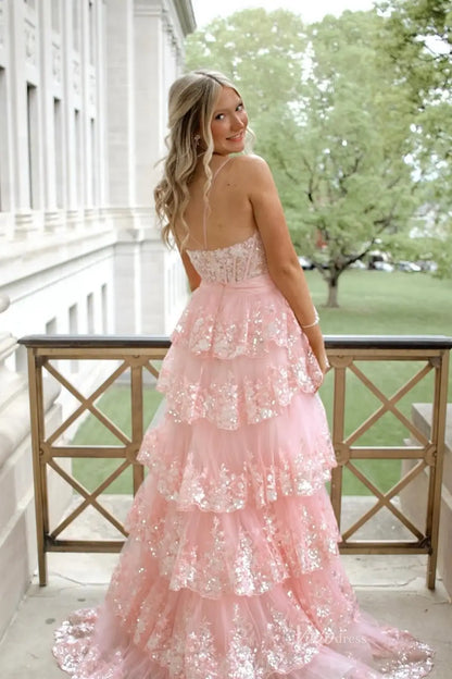 Strapless Lace Tiered Prom Dresses with Slit Sweetheart Neck Bow Tie Formal Dresses - RF029-prom dresses 2026-Viniodress-Pink-Custom Size-