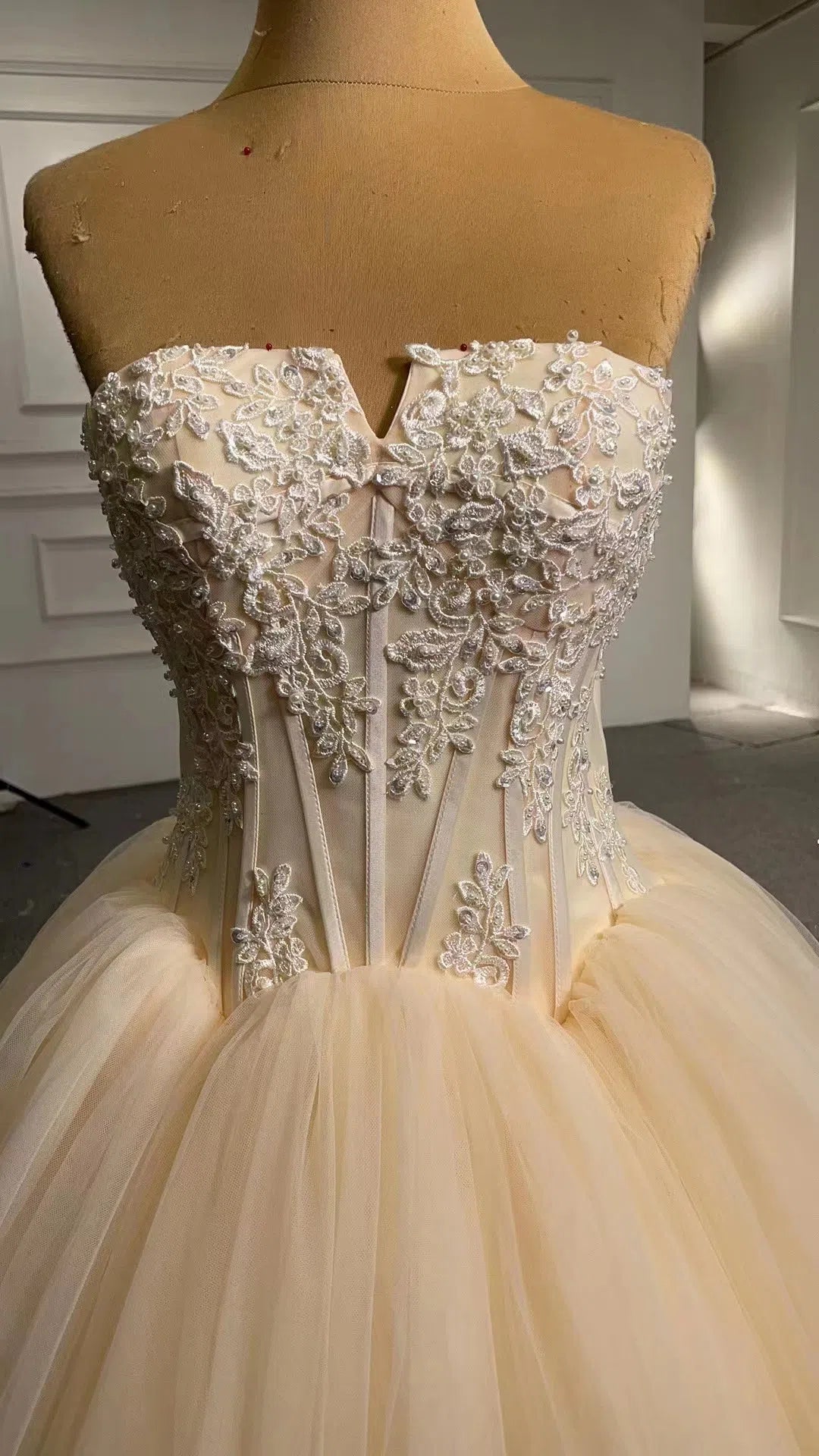 Strapless Lace Wedding Gowns Beach Wedding Dresses 66251-wedding dresses 2025 -Viniodress-Champagne-Custom Size-