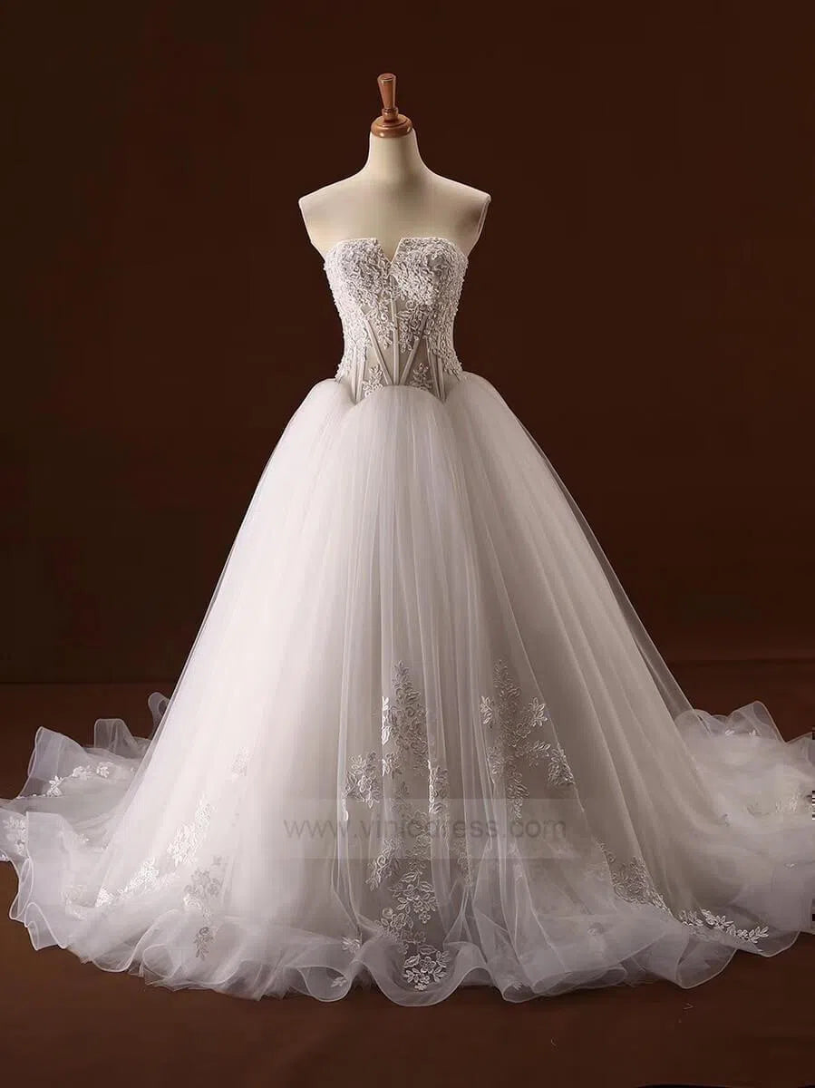 Strapless Lace Wedding Gowns Beach Wedding Dresses 66251-wedding dresses 2025 -Viniodress-Ivory-Custom Size-