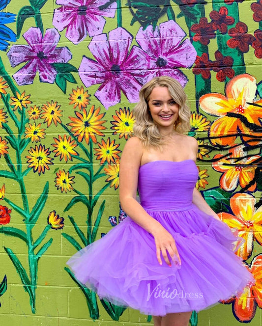 Strapless Lavender Homecoming Dresses Short Tulle Party Dress SD1292-Homecoming Dresses 2025 -Viniodress-Lavender-Custom Size-