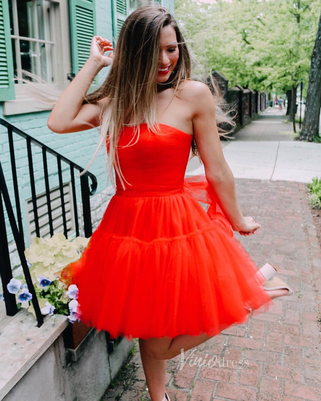 Strapless Lavender Homecoming Dresses Short Tulle Party Dress SD1292-Homecoming Dresses 2025 -Viniodress-Red-Custom Size-