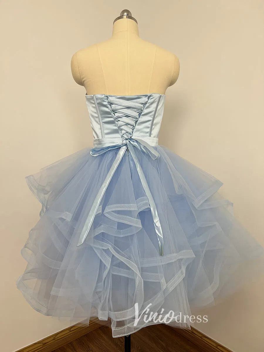 Strapless Layered Pink Homecoming Dresses with Belt SD1160-Homecoming Dresses 2025 -Viniodress-Pink-Custom Size-