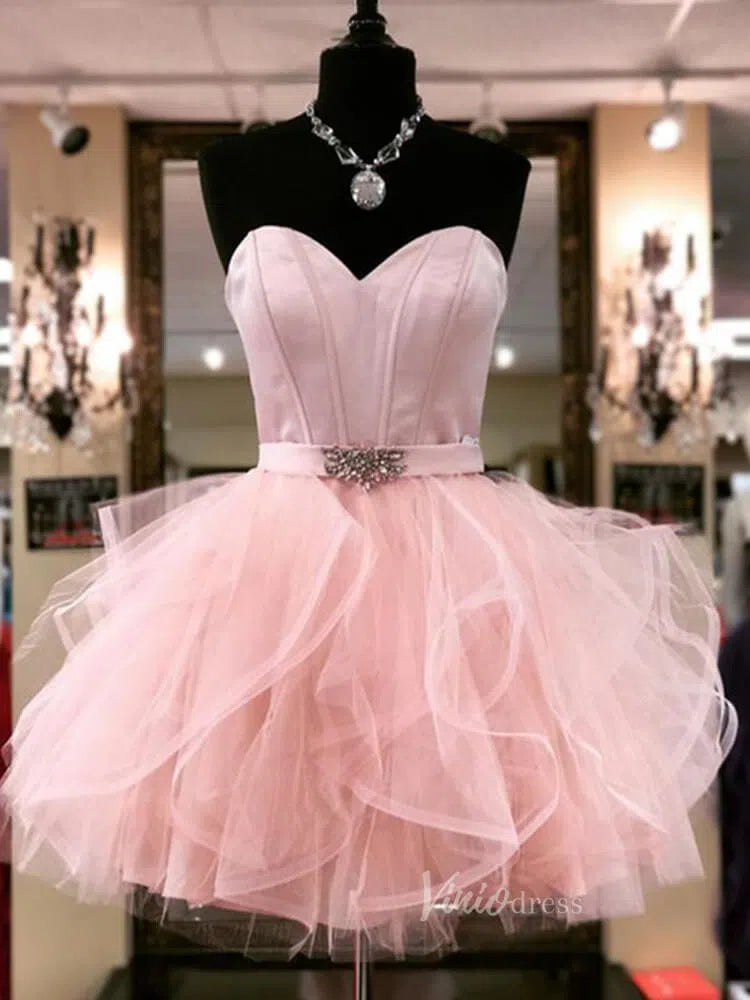 Short Prom Dresses 2025 Strapless Layered Pink Homecoming Dresses with Belt SD1160-homecoming dresses-Viniodress-Pink-Custom Size-Viniodress