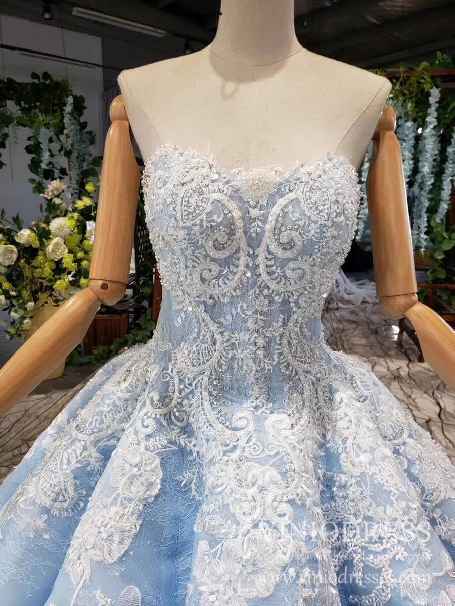 Strapless Light Blue Floral Quinceanera Dresses Beaded Lace Sweet 15 Dress FD1945 viniodress-prom dresses 2025 -Viniodress-Light Blue-Custom Size-